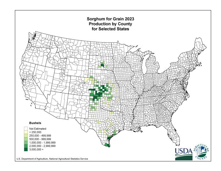 Sorghum: Yield per Harvested Acre by County