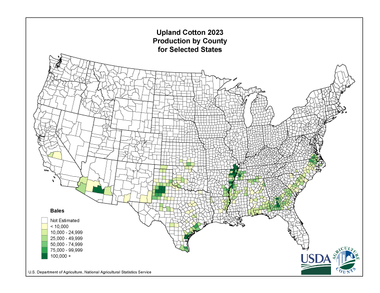 Upland Cotton: Production per Harvested Acre by County