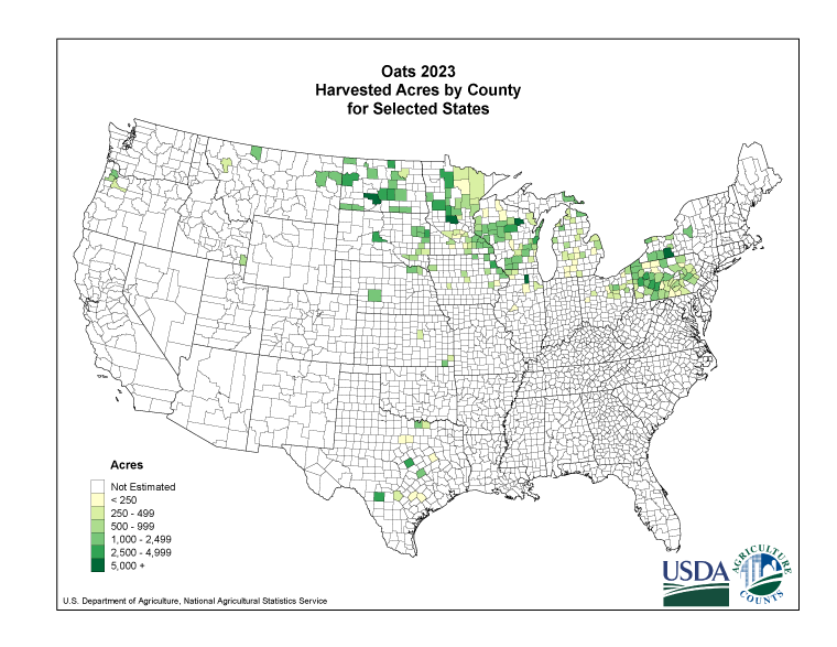 Oats: Harvested Acreage by County