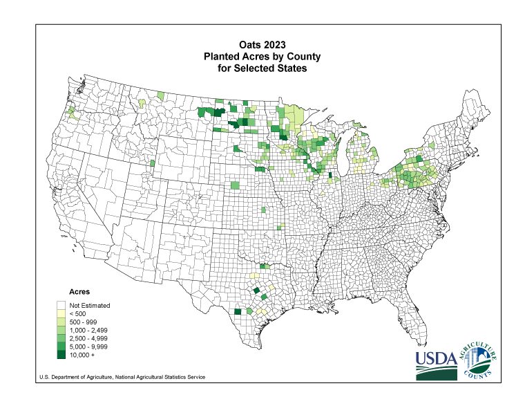 Oats: Planted Acreage by County