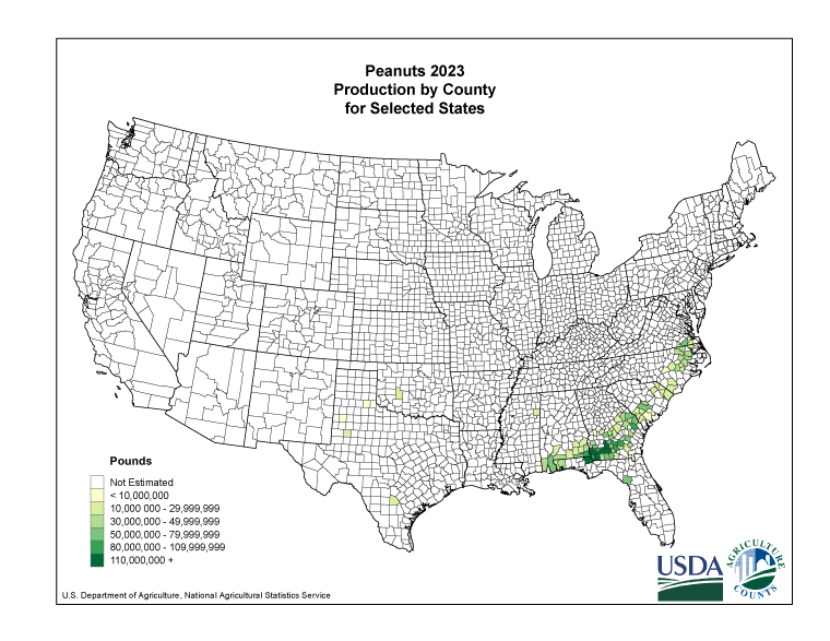 Peanuts: Production per Harvested Acre by County