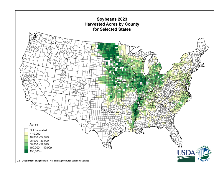 Soybeans: Harvested Acreage by County