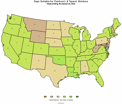 U.S. Map showing Days suitable for fieldwork